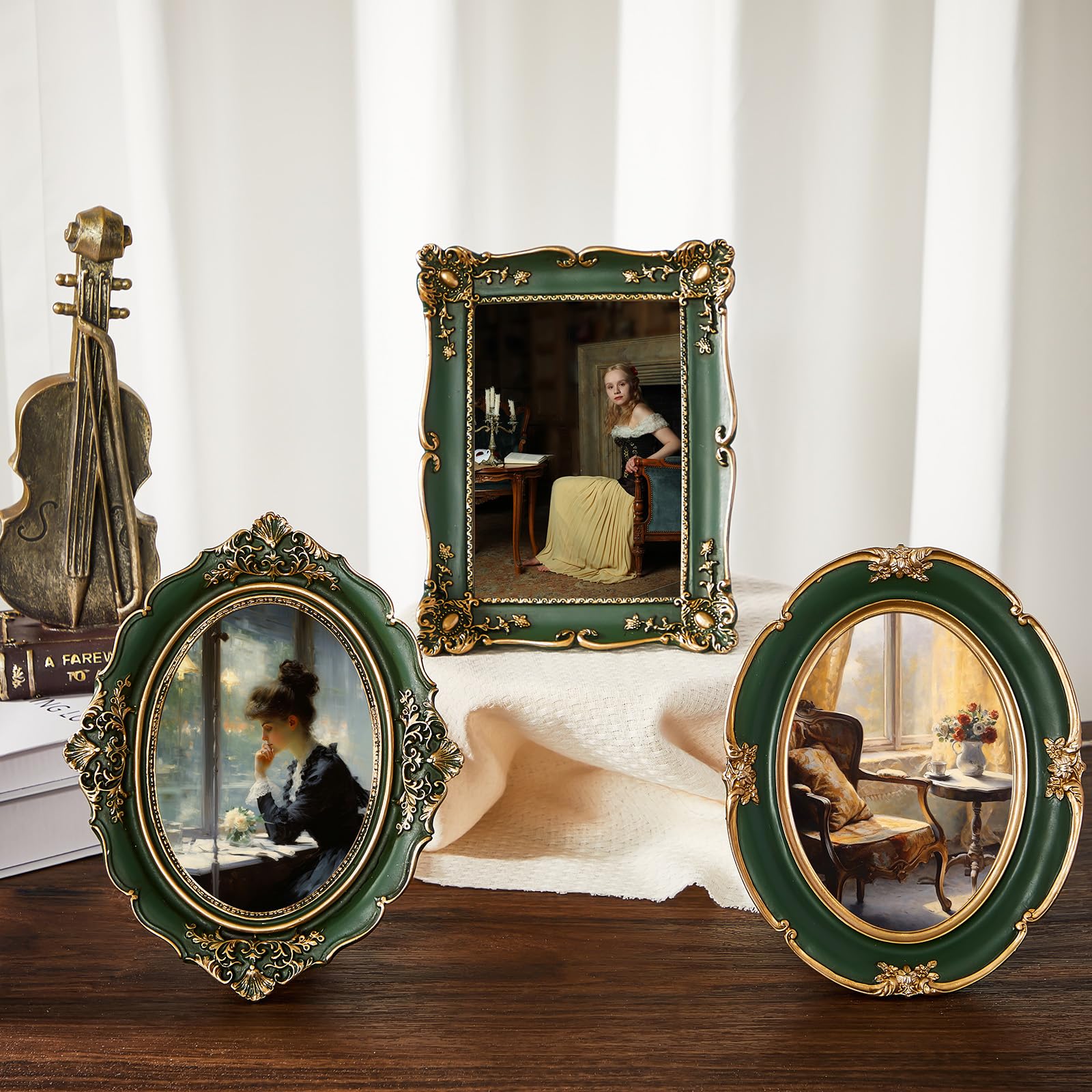 Amazon.com - Briwooody 3 Pcs Green Vintage Picture Frame Set